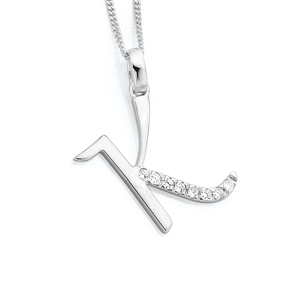 Sterling Silver 'K' Initial Cubic Zirconia Pendant