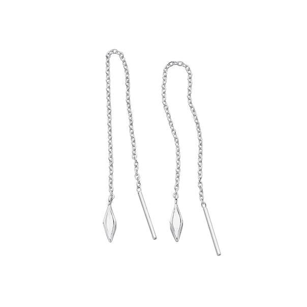 Sterling Silver Mini Origami Diamond-Shape Thread Drop Earrings