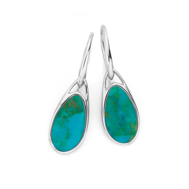 Sterling Silver Oval Turquoise Drop Hook Earrings