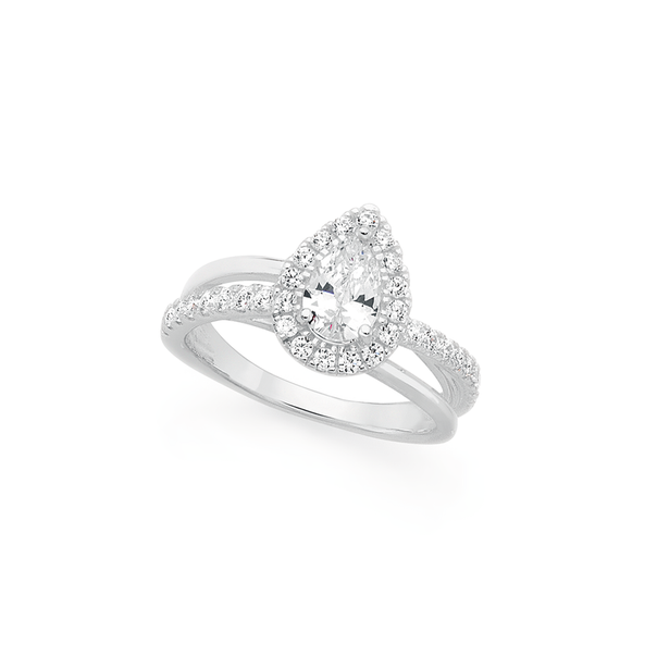 Sterling Silver Pear Cubic Zirconia Crossover Ring