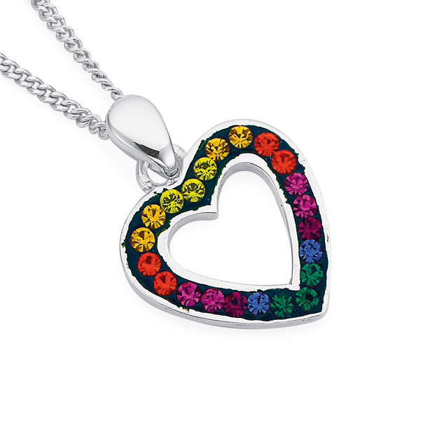 Sterling Silver Rainbow Crystal Heart Pendant