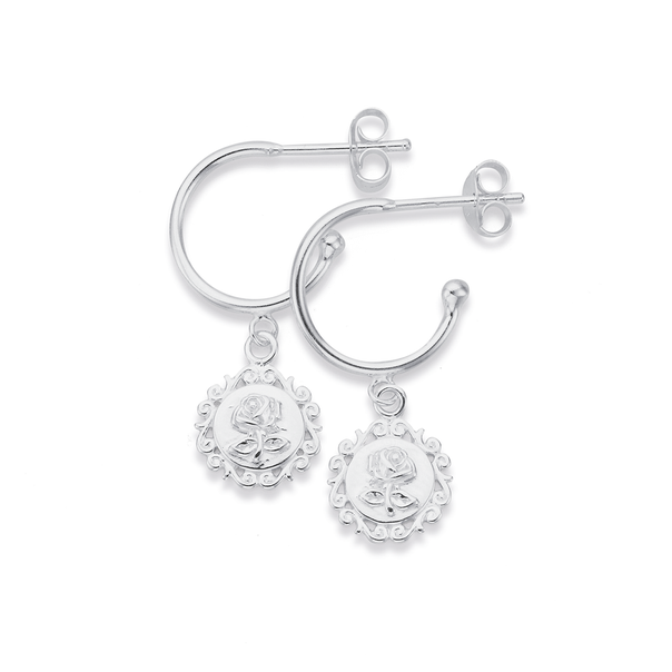 Sterling Silver Rose Charm Earrings