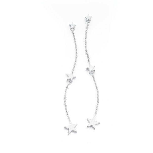 Sterling Silver Stars on Chain Drop Earrings