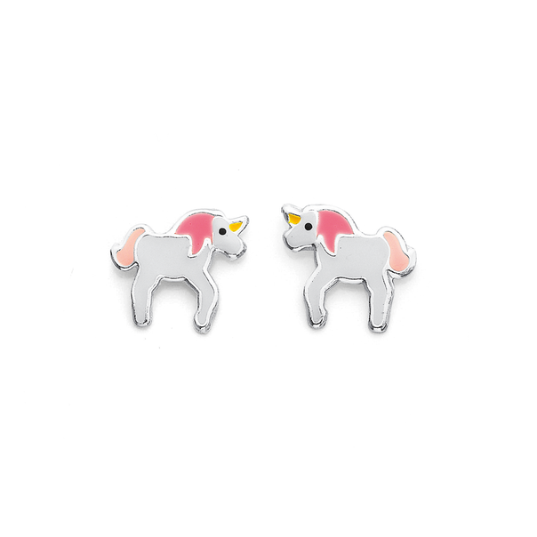 Sterling Silver White and Pink Unicorn Earrings