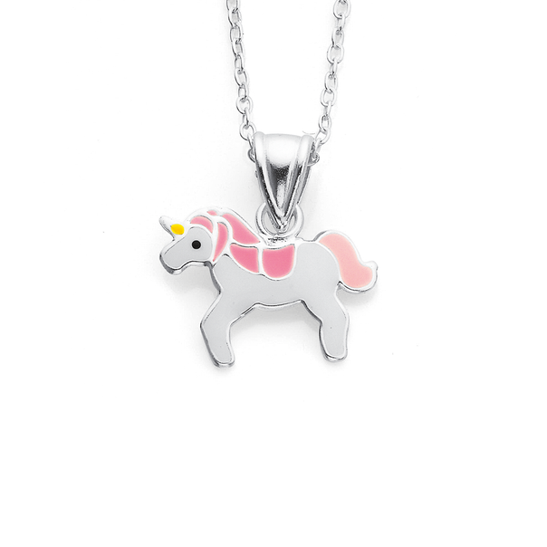 Sterling Silver White and Pink Unicorn Pendant